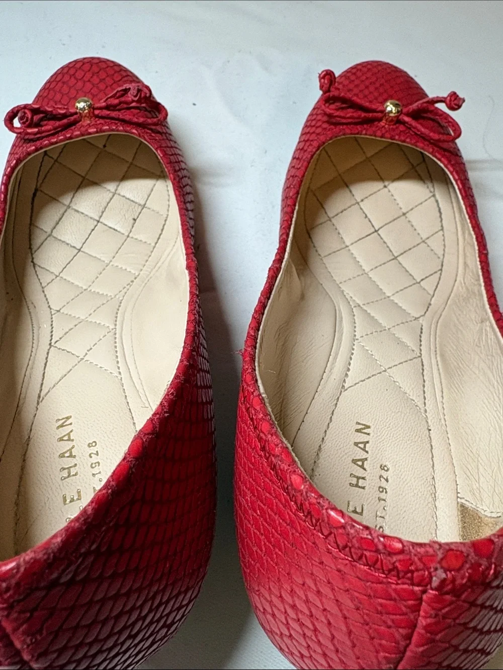 Cole Haan Red Textured Leather Wedge Flat Size 8